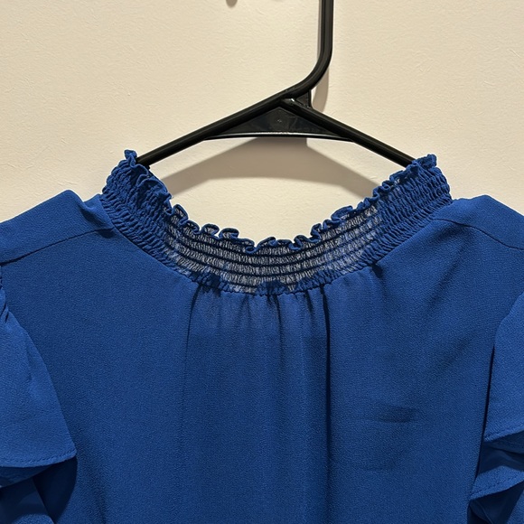1 State Dress XS Blue Ruffle sleeves skirt collar - Picture 3 of 15